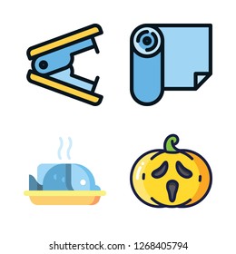 table icon set. vector set about pumpkin, writer, stapler and fish icons set.