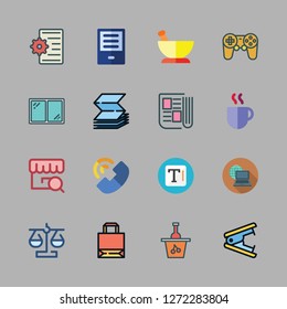 table icon set. vector set about gamepad, balance, wine and text icons set.