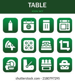 table icon set. Vector  illustrations related with Sauce, Calendar and Inflatable