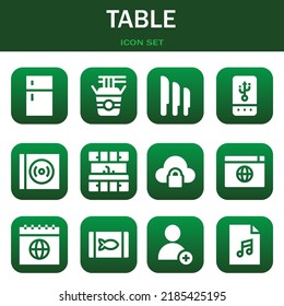 table icon set. Vector  illustrations related with Fridge, Noodles and Knives