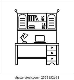 El icono de la tabla. Lugar de trabajo y trabajo, oficina, símbolo de trabajo. Ilustración vectorial plana
