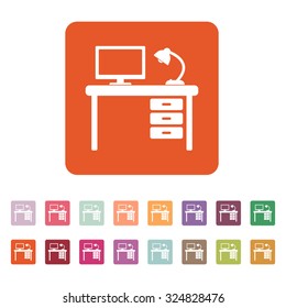 The table icon. Workplace and job, office, working symbol. Flat Vector illustration. Button Set
