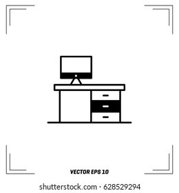 The table icon. Workplace and job, office, working symbol. Flat Vector illustration