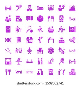 table icons. Editable 49 table icons. Included icons such as Periodic table, Tennis, Bookshelve, Meeting, Restaurant, with chair, Cutlery, football. trendy icons for web.