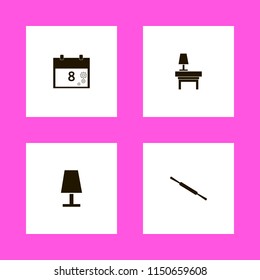 table icons. table lamp, rolling pin, lamp nightstand and march calendar vector icons set