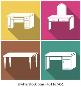 Table icons, long shadow design.