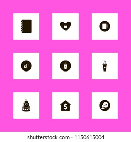table icons. open lock, house rent, room service and notebook vector icons set