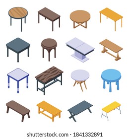 Table icons set. Isometric set of table vector icons for web design isolated on white background