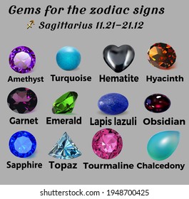 Tabla de ilustraciones: Piedras preciosas para señales de zodiaco de Sagittarius