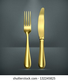 Table Knife And Fork, Gold Vector