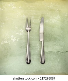 Table knife and fork, old-style vector