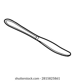 Table knife. Hand-drawn vector sketch. Kitchen serving item. Restaurant tableware. Metal object. Illustration line art graphic.