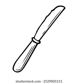 Tischmesser für handgezogenes Fleischkritzeln. Nahrungsergänzungsmittel. Besteck. Geschirr. Küchenutensilien Buttermesser. Esstisch-Einstellung. Illustration der Vektorskizzenstraße.