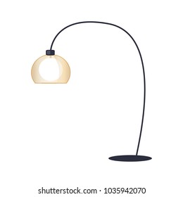 Table lamp with adjustable curved stand of black color, modern item, home decoration poster, interior vector illustration isolated on white background