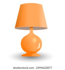 Table lamp with a bright orange lampshade on a white background. Vector illustration. The lampshade is round, on a transparent glass base. Warmth and brightness concept