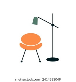 Icono de lámpara de mesa y silla. Diseño de color plano