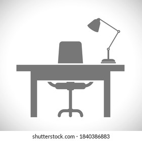tabla con icono de concepto de oficina de lámpara y silla