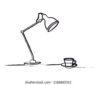 Table lamp, coffee, mug, tea. One line. Figure