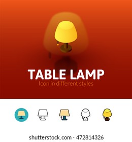 Table lamp color icon, vector symbol in flat, outline and isometric style isolated on blur background