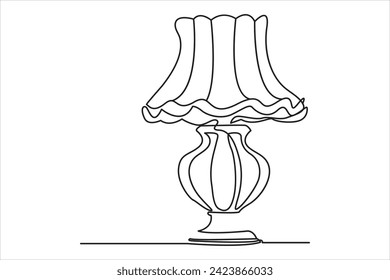 Table Lamp in Continuous one line drawing. hand, lamp, white, light, home, background. isolated image hand-drawn outline