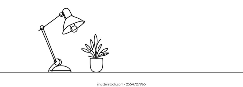 Table Lamp Continuous Single Line Drawing, Table Lamp in One Continuous Line Drawing