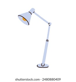 Table lamp, desk light for office, home. Electric spotlight with bending neck, metal shade. Indoor desktop appliance with lightbulb for reading. Flat vector illustration isolated on white background