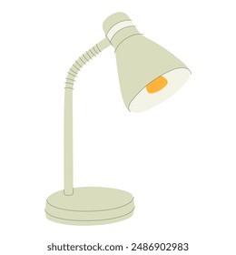 Table lamp, desk light for office, home. Electric spotlight with bending neck, metal shade. Indoor desktop appliance with lightbulb for reading. Flat vector illustration isolated on white background