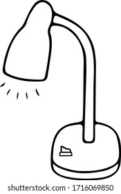 Table lamp. Desktop lighting tool. Vector illustration. Outline on an isolated background. Sketch. Doodle style. Home interior item. Bright light. Electrical device. Illustration for web design.