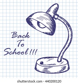 Table lamp. Doodle sketch on checkered paper background. Vector illustration.