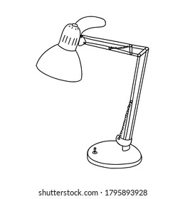 Table lamp in Doodle style. The illumination device. Job, . Hand drawn and isolated on a white background. Black and white vector illustration
