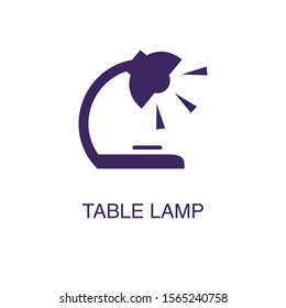 Table lamp element in flat simple style on white background. Table lamp icon, with text name concept template