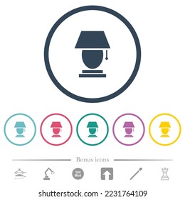 Table lamp flat color icons in round outlines. 6 bonus icons included.