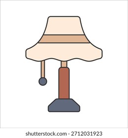 Lâmpada de mesa Estilo de design plano, lâmpada clássica com abajur, representando a iluminação interior e decoração, útil para móveis antigos ou visuais de estilo doméstico.