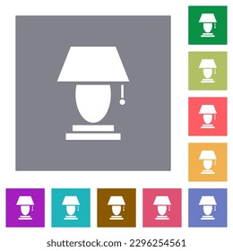 Table lamp flat icons on simple color square backgrounds