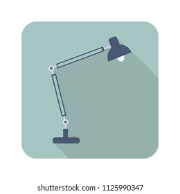 Table lamp flat style icon on blue background with long shadow. Vector illustration.