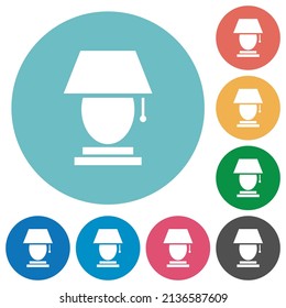 Table lamp flat white icons on round color backgrounds