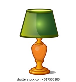 Table lamp with green shade in vintage style isolated on white background. Vector illustration.