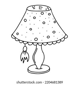 Table lamp in hand drawn doodle style. Home lighting, light fixture sign. Illustration for interior store. For coloring.