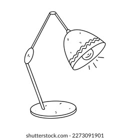 Table lamp in hand drawn doodle style. Home lighting, light fixture sign. Illustration for interior store. For coloring.
