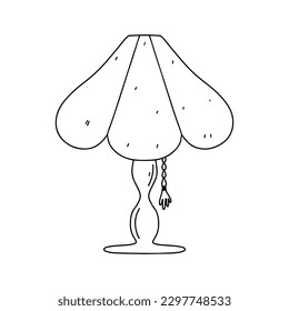 Lámpara de mesa en forma de doodle dibujado a mano. Iluminación en el hogar, señal de iluminación. Ilustración para la tienda interior. Para colorear.