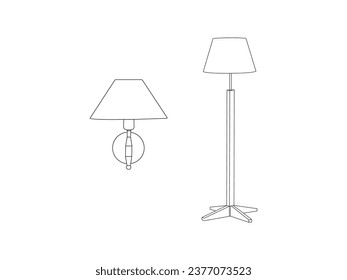 Table lamp in hand drawn doodle style. Home lighting, light fixture sign. Illustration for interior store. Table lamp icon page symbol for your web site design. isolated on white background. EPS 10 .