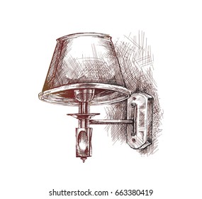 Table lamp hanging on wall, Hand Drawn Sketch Vector illustration.