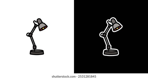 Lámpara de mesa para el hogar sobre fondo blanco y negro. Ilustración vectorial original en estilo vintage. Dibujado a mano, no AI