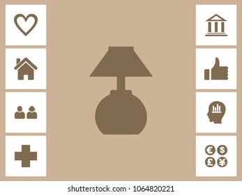 Table Lamp Icon With Bonus Icons. Eps-10.