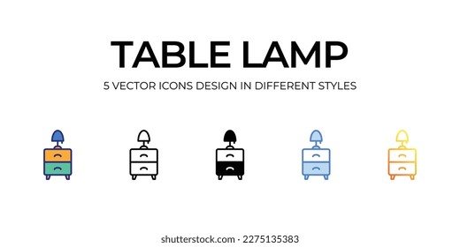table lamp Icon Design in Five style with Editable Stroke. Line, Solid, Flat Line, Duo Tone Color, and Color Gradient Line. Suitable for Web Page, Mobile App, UI, UX and GUI design.
