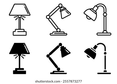 table lamp icon design in linear and silhouette style