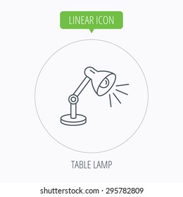 Table lamp icon. Desk light sign. Linear outline circle button. Vector