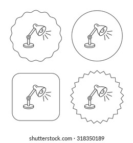 Table lamp icon. Desk light sign. Flat circle, star and emblem buttons. Labels design. Vector