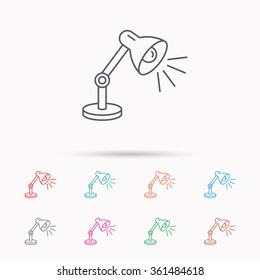 Table lamp icon. Desk light sign. Linear icons on white background.