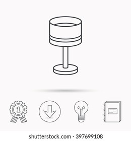 Table lamp icon. Desk light sign. Download arrow, lamp, learn book and award medal icons.